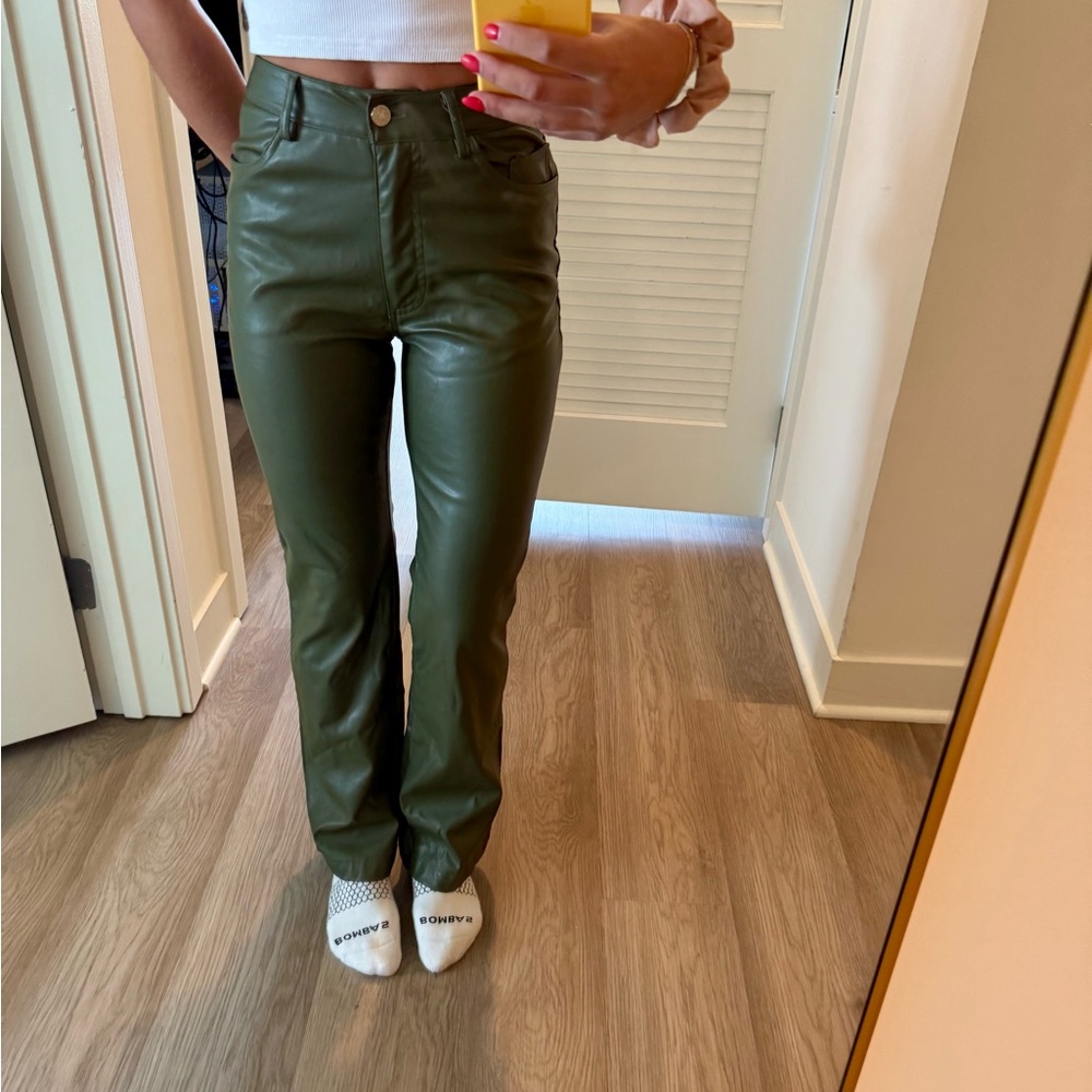 Green Faux Leather Pants